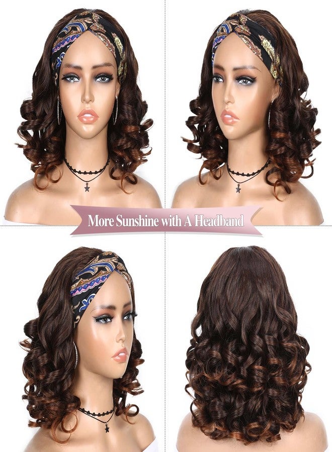 Fancy Hair Loose Wavy Headband Wigs Wear and Go Short Bob Wig Synthetic Shoulder Length Brown Headband Wig for Black Women (Mixed Brown) - Image 4